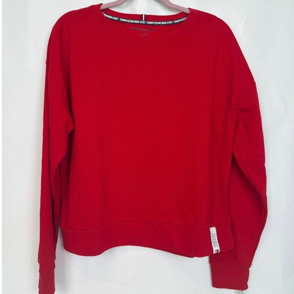 Tommy Hilfiger Sport Womens Boxy Crewneck Sweatshirt Size L Red Athleisure NWT